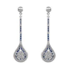 Sapphire and Diamond Drop Hubbard Earrigns SH525 Bach view photo