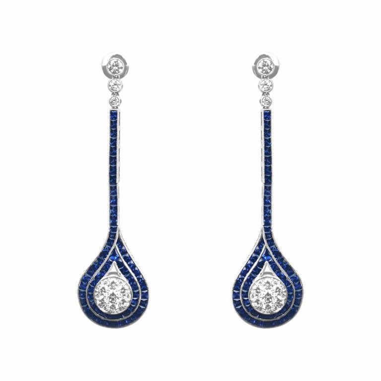 Sapphire and Diamond Drop Hubbard Earrigns
