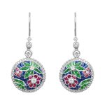 floral motif mixed stone 18k white gold hanging earrings Randolph Earrings SH527