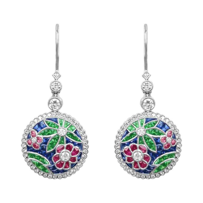 Floral Motif Drop Randolph Earrings