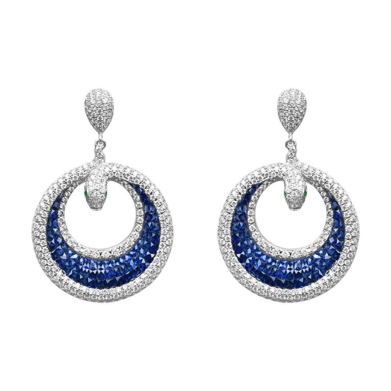 Sapphire and Diamond Snake Okolona Earrings