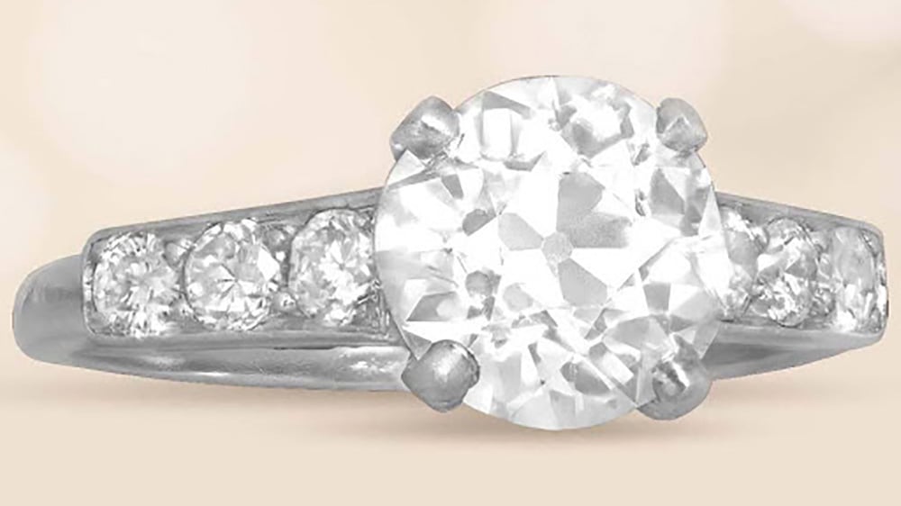 old European cut diamond ring in platinum 1925 art deco