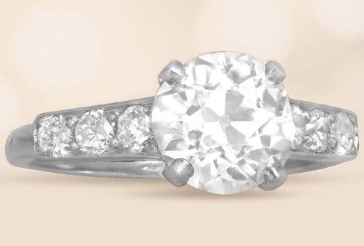 old European cut diamond ring in platinum 1925 art deco