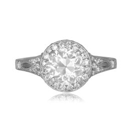 center 1.39 carat GIA certified old European cut diamond with diamond halo Keystone Ring 15998