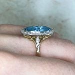 Side Finger View elongated aquamarine ring with split shank design f4 16029