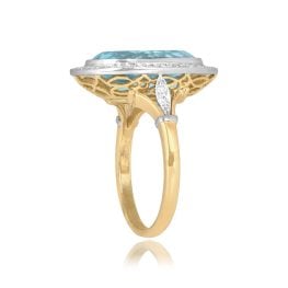 Elongated 4.40ct Aquamarine and Diamond Stinnett Ring 16029 top side view photo