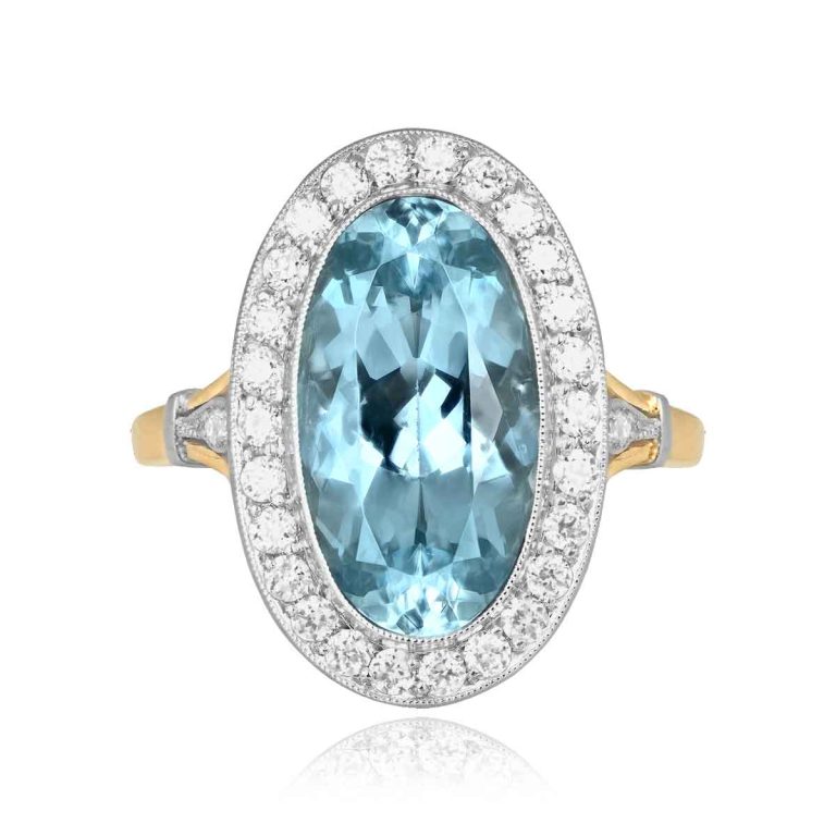 Elongated 4.40ct Aquamarine and Diamond Stinnett Ring