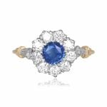 center 0.70 carat sapphire stone with 0.80 ct total diamond cluster Arnett Ring 16031