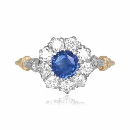 center 0.70 carat sapphire stone with 0.80 ct total diamond cluster Arnett Ring 16031
