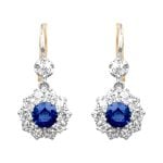 center sapphire and diamond cluster earrings platinum and gold Alridge Earrings 16032