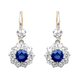 center sapphire and diamond cluster earrings platinum and gold Alridge Earrings 16032