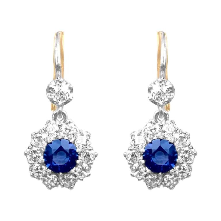 Sapphire and Diamond Cluster Alridge Earrings