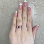 Ruby and Diamond Halo Gemstone Ring Hand Picture Sentinel Ring f1 16033