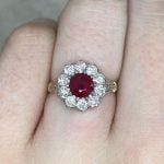 Front Finger View Prong-Set Round Ruby Gemstone Ring f2 16033