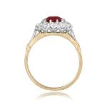 center ruby surrounded by diamond cluster platinum on gold Sentinel Ring 16033