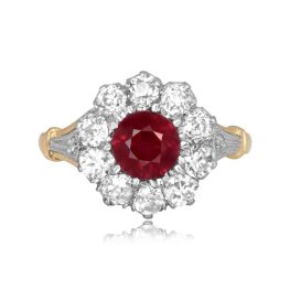 0.70 carat center round ruby stone with cluster of diamonds Sentinel Ring 16033