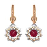 platinum and gold Ruby and Diamond Cluster Leadore Earrings 16034