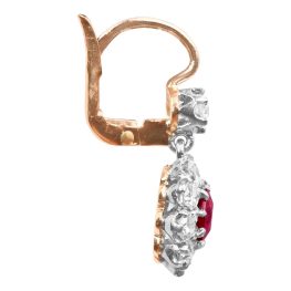 center Ruby and Diamond Cluster hanging Leadore Earrings 16034 TSV photo