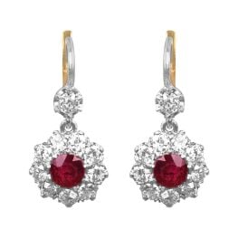center ruby stones with diamond clusters platinum and yellow gold Leadore Earrings 16034