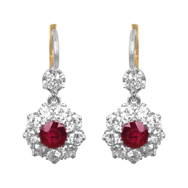 Ruby and Diamond Cluster Leadore Earrings