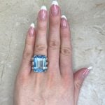 Vintage Aquamarine and Diamond Gemstone Ring Hand Picture f1 16035