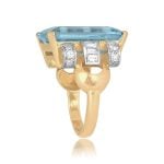 Retro 19ct Aquamarine and Diamond Gould Ring, Circa 1940 16035 Top Side View