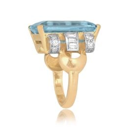 Retro 19ct Aquamarine and Diamond Gould Ring, Circa 1940 16035 Top Side View