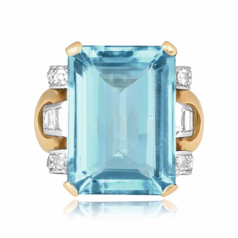 Retro 19ct Aquamarine and Diamond Gould Ring, Circa 1940