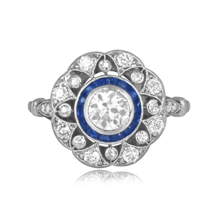 Edwardian Floral Diamond and Sapphire Ririe Ring, Circa 1910