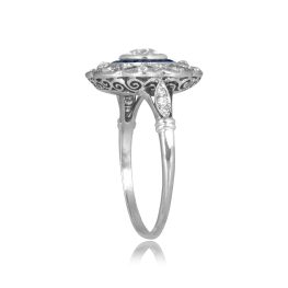 Edwardian Floral Diamond and Sapphire Ririe Ring, Circa 1910 16041 top side view photo