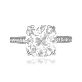 4.21 carat center old European cut diamond with diamonds on shoulder Galeton Ring 16050
