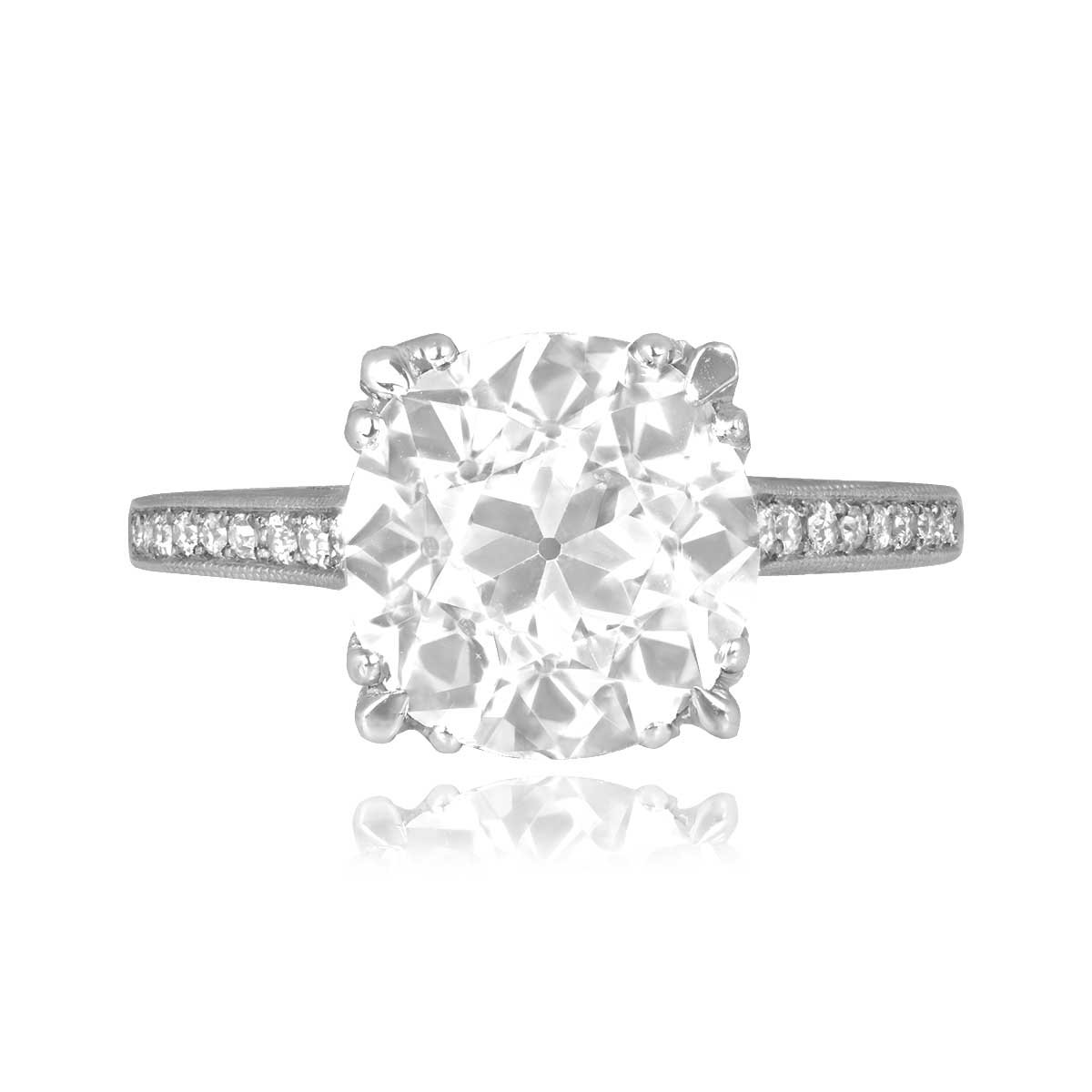 Stacked from 37 images. Method=C (S=1) 4.21 carat center old European cut diamond with diamonds on shoulder Galeton Ring 16050
