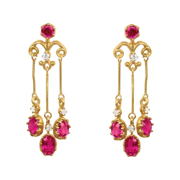 Victorian Era Ruby and Diamond Sylvia Earrings, Circa 1890