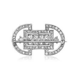 Cartier Diamond Platinum Brooch geometric design AL114 back view photo
