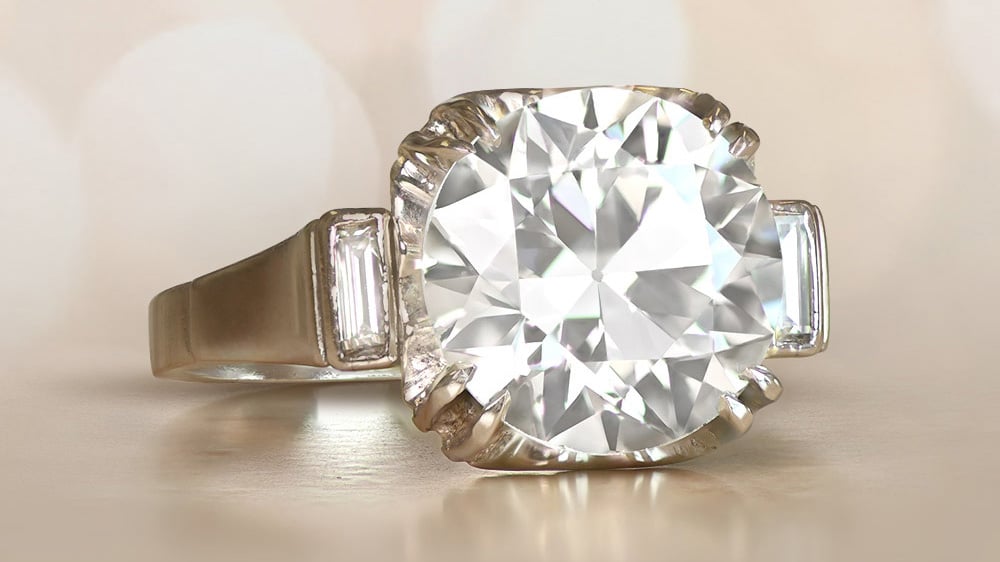 diamond platinum ring with baguette cut side diamonds