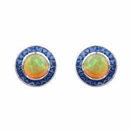 stud earrings with center opal stones and sapphire halo white gold Turton Earrings EAh959-2
