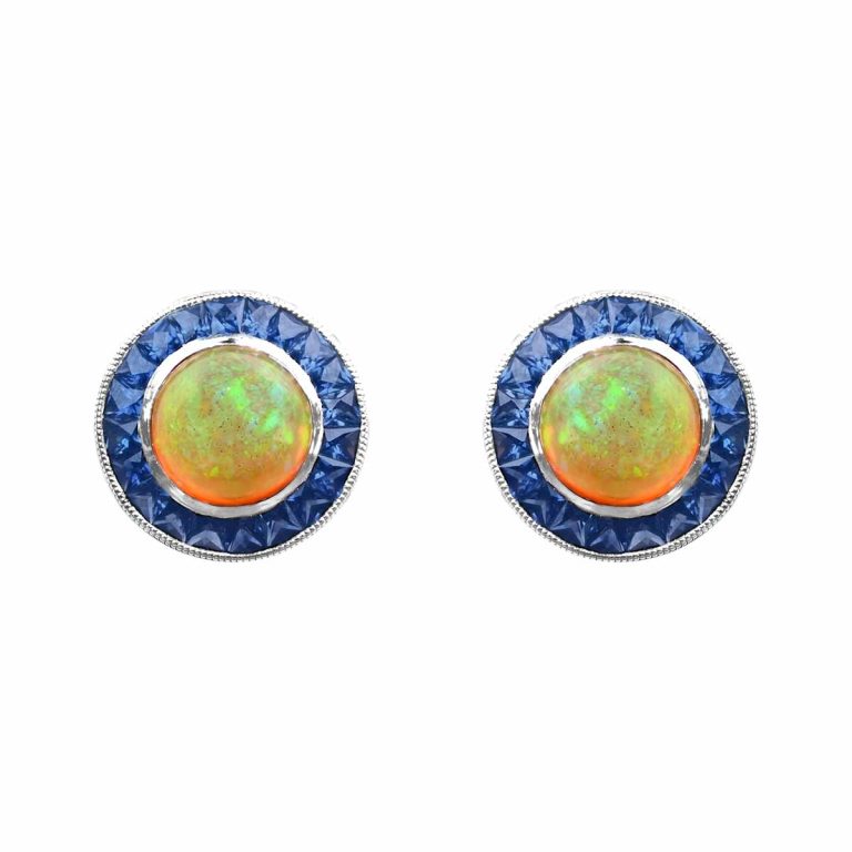 Opal and Sapphire Halo Stud Turton Earrings