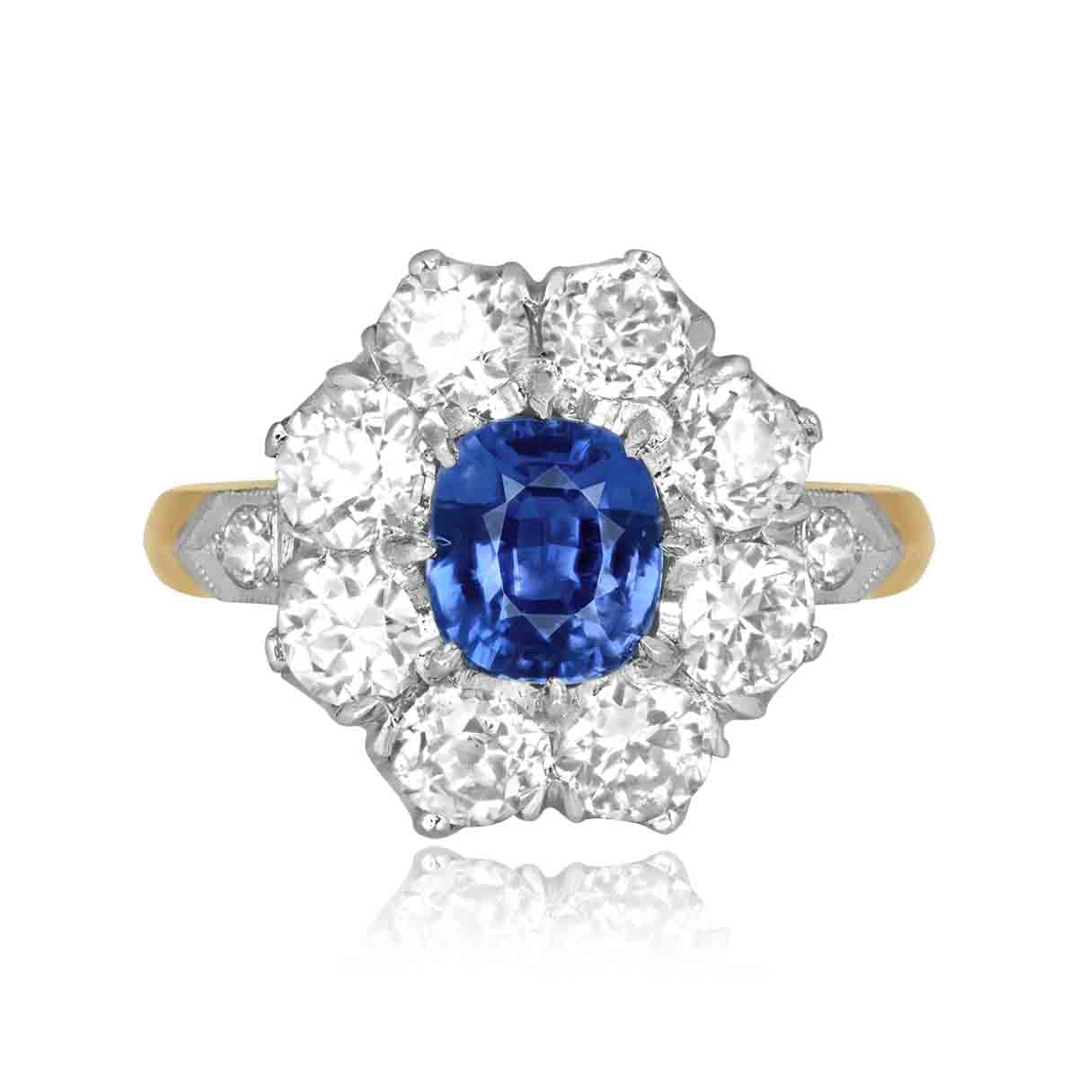 Stacked from 22 images. Method=C (S=1) 1.23 carat cushion cut sapphire diamond cluster Arnett Ring JUN2618 TV