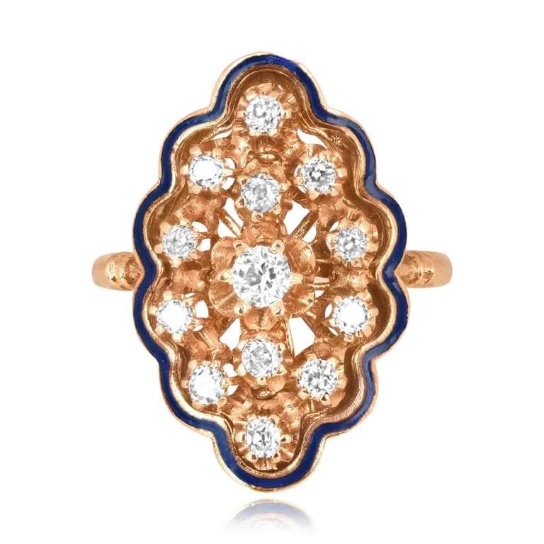 Victorian Era Navette Diamond Amado Ring, Circa 1880