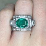 2.00 carat oval cut emerald with diamonds in geometric pattern f2 LV2522
