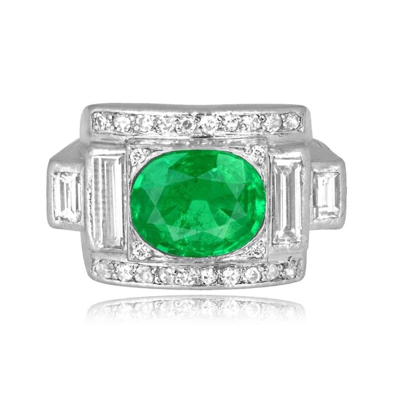 Retro 2.00ct Emerald and Diamond Archer Ring, Circa 1940