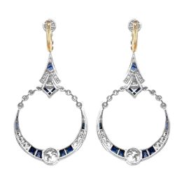 Antique Sapphire and Diamond Morvin Earrings, Circa 1920 MD401 back view photo