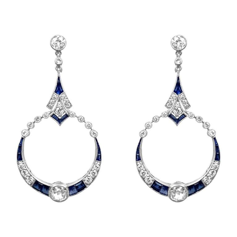 Antique Sapphire and Diamond Morvin Earrings, Circa 1920