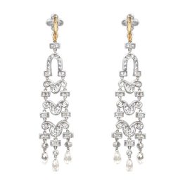 Mix Shape Diamond and Platinum Earlton Earrings MD403 back view photo