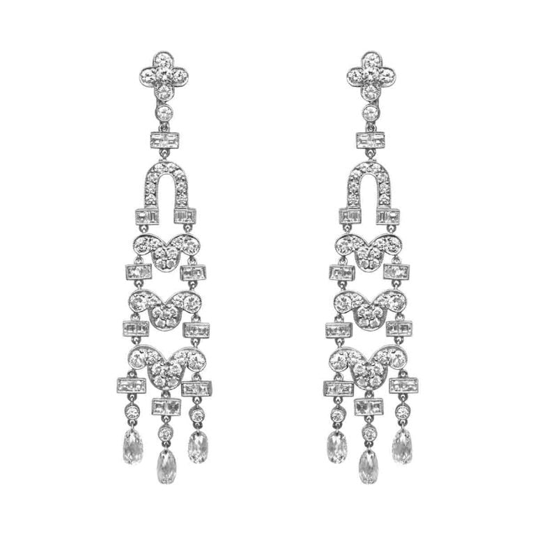Mix Shape Diamond and Platinum Earlton Earrings