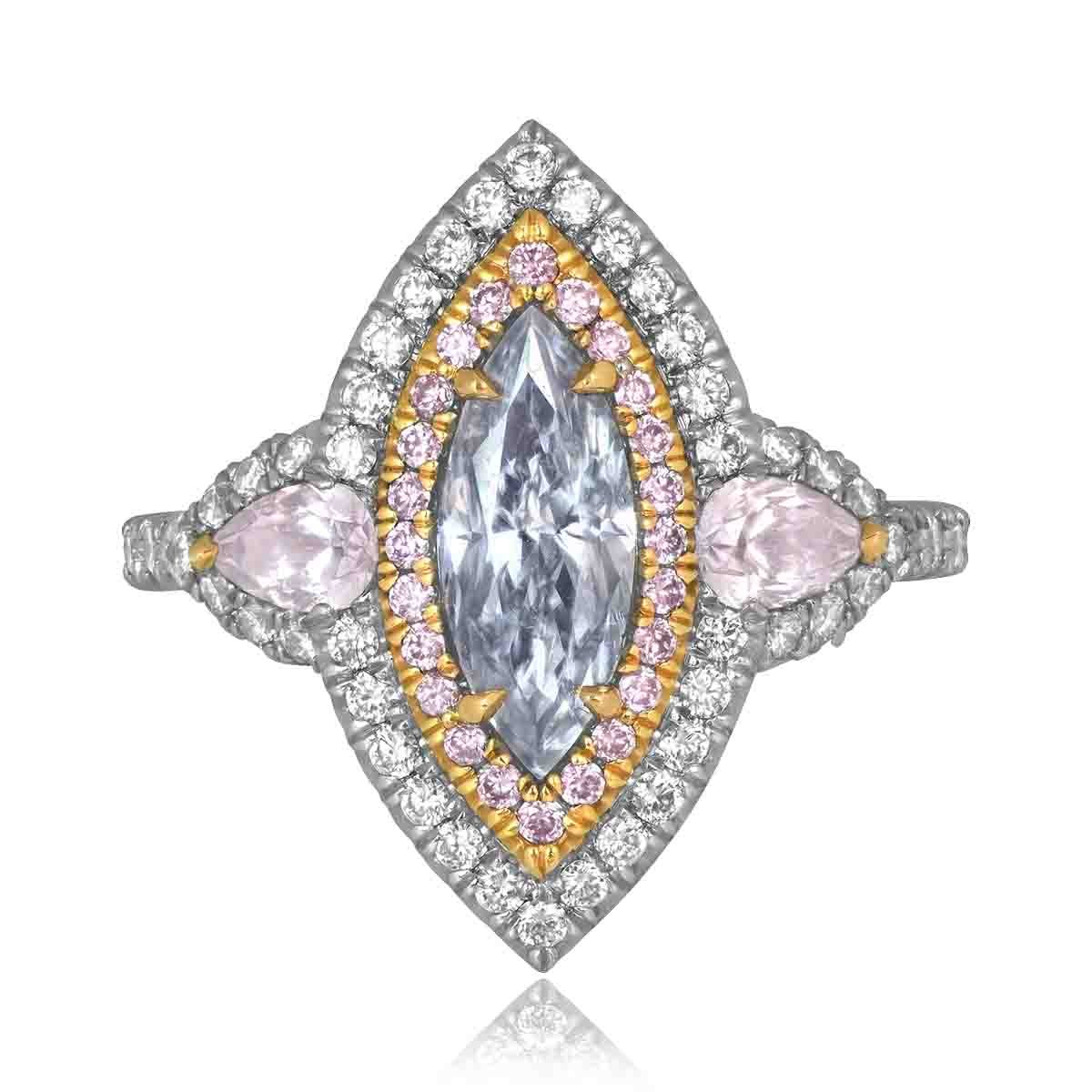 Stacked from 42 images. Method=C (S=1) 1.01 GIA certified light blue diamond with double halo Trastanello Ring ND101