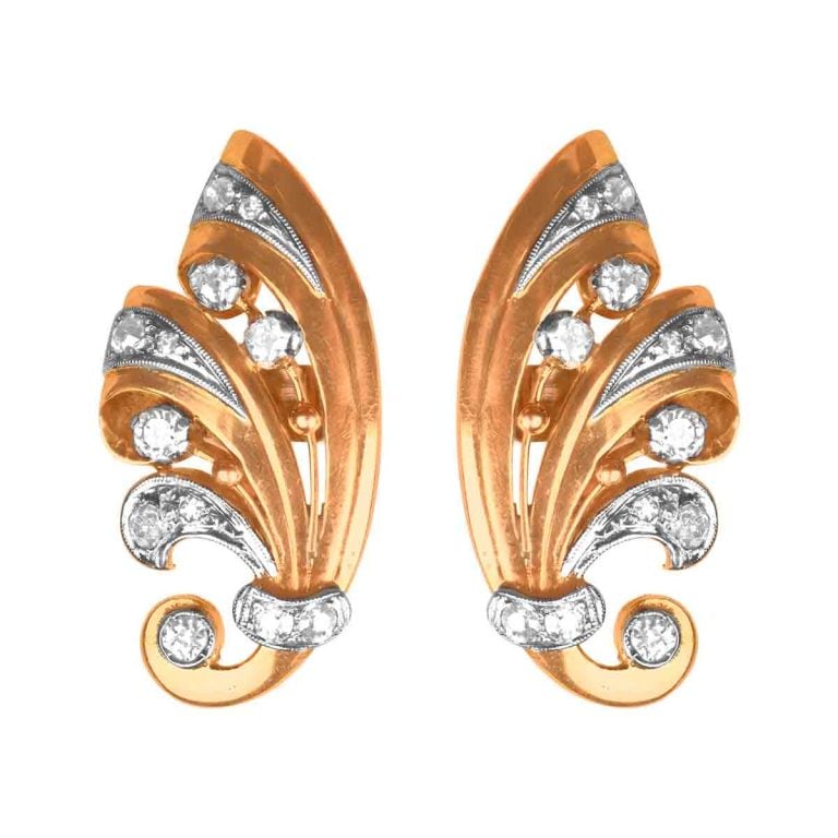 Retro Diamond and Gold Rembert Earrings, Circa 1950