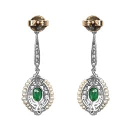 Emerald Pearl and Diamond Eldred Earrings OCT2501 back view back view