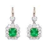 floral earrings with emerald and diamond cluster platinum on gold Calhan Earrings Oct2507