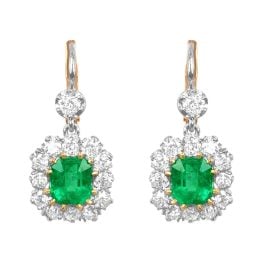 floral earrings with emerald and diamond cluster platinum on gold Calhan Earrings Oct2507